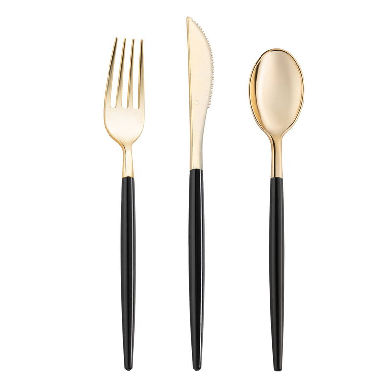 Gold with Black Handle Plastic Flatware