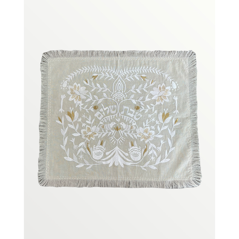 Handmade Linen Challah Cover - Beige