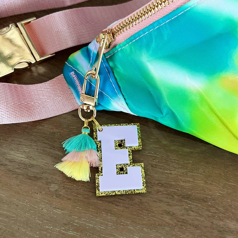 Varsity Letter Zipper Pull Keychain Bag Charms w/ Tassels