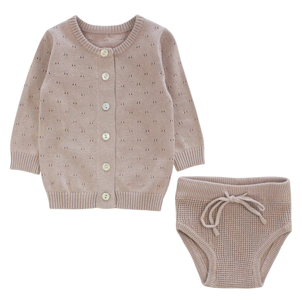 Dot Cardigan Knit Set - Mauve